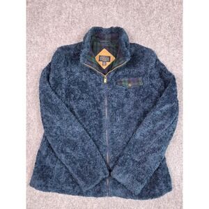 Pendleton Sherpa Fleece Jacket Womens Large Blue Black Watch Plaid Full Zip Cozy